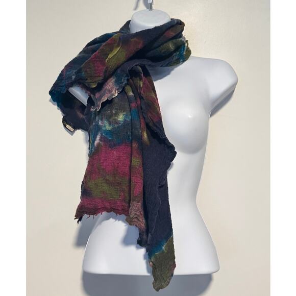 SAACHI Accessories - Saachi Hand Dyed Silk Wool Scarf‎ Boho Textured Artsy Unique Colorful